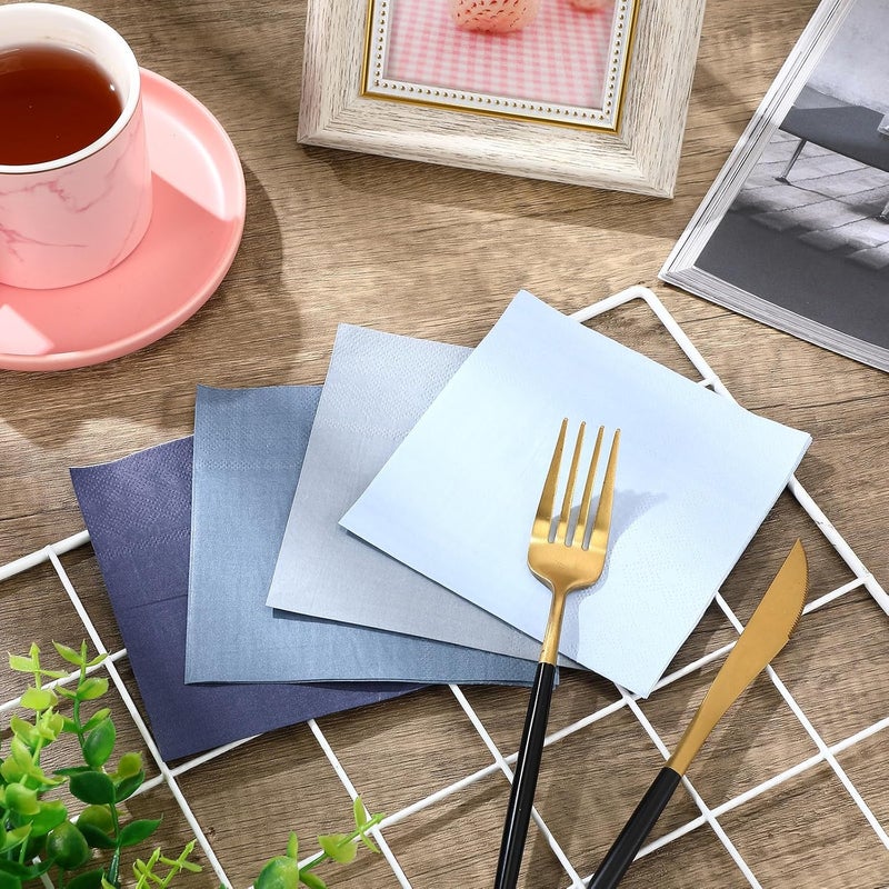 Layhit 100 Pcs Cocktail Napkins Disposable Beverage Napkins Square Paper Dessert Tissue for Valentine's Day Wedding Birthday Party Supplies(Dusty Blue,5 x 5 Inch) - Image 5